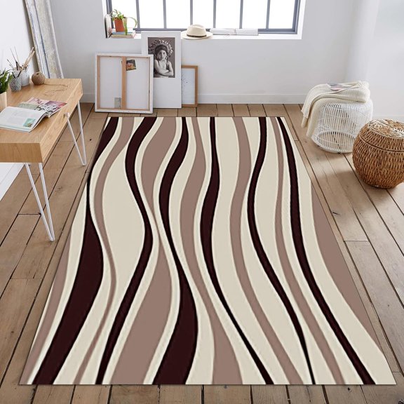 Black and White Curved Line Rug, 3D Abstract Art Doormat, Area Carpet Soft and Easy to Clean Suitable for Living Study Bedroom Dining Room Bathroom 4' x 5'
