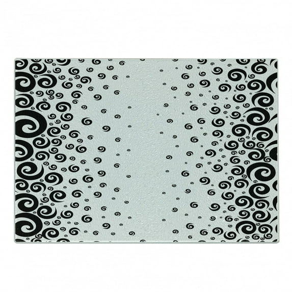 Black and White Cutting Board, Abstract Design Art Style Graphic Ornamental Twirled Circular Pattern, Decorative Tempered Glass Cutting and Serving Board, Small Size, Black and White, by Ambesonne