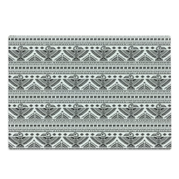Black White Cutting Board, Prehistoric Art Pattern with Eagle Mystic Culture Folk, Decorative Tempered Glass Cutting and Serving Board, Large Size, Black White, by Ambesonne