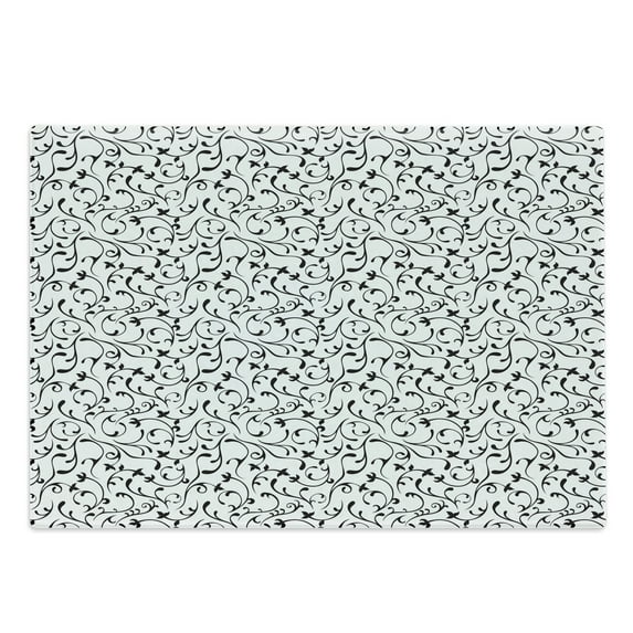 Black and White Cutting Board, Spring Themed Garden Pattern Monochrome Style Traditional Vintage Swirls, Decorative Tempered Glass Cutting and Serving Board, Large Size, Coconut Black, by Ambesonne