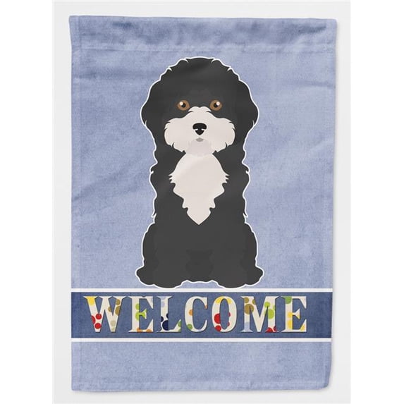 Black & White Cyprus Poodle Welcome Flag Canvas House Size