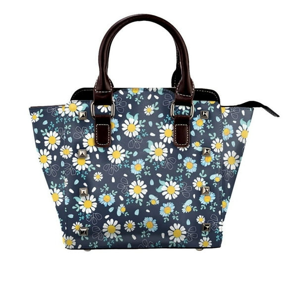 Black White Daisies Ditsy Rivet Fashion One-Shoulder Women's Handbag Tote Bag