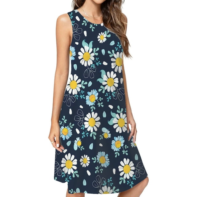 Black White Daisies Ditsy Spring Summer Dresses For Women Fashion Dress ...