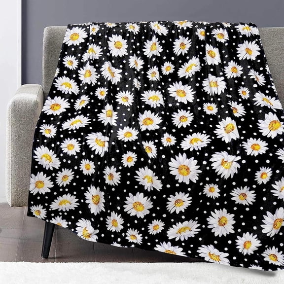 Black White Daisy Polka Dot Throw Blanket