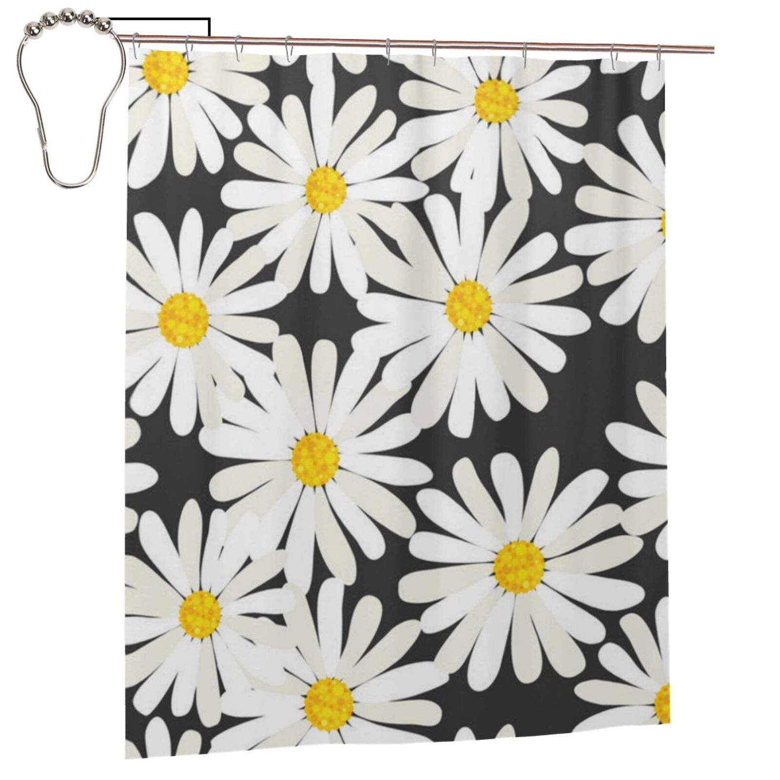 Black White Daisy Shower Curtains For Bathroom Decor Waterproof