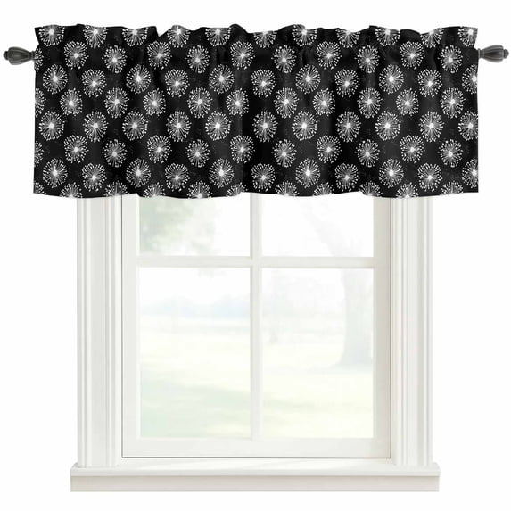 Black White Dandelion Farmhouse Short Window Curtain Valances, Farmhouse Botanical Blossom Rod Pocket Kitchen Valances for Living Room Bedroom Bathroom Cafe 54" x 18"