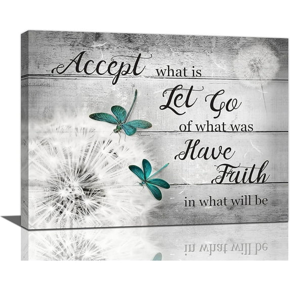 Black and White Dandelion Wall Art Dandelion Teal Dragonfly Pictures Canvas Print Inspirational Quotes Wall Décor Painting Modern Artwork Home Decoration for Living Room Bedroom Bathroom 20"x16"