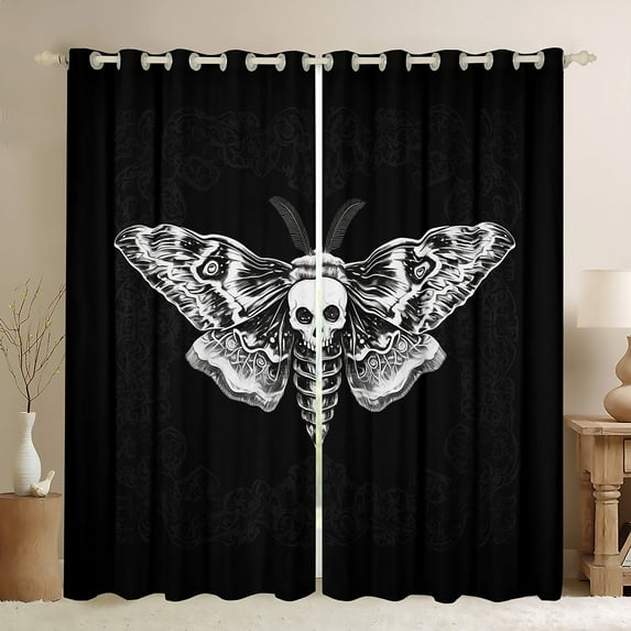 Black White Death Moth Blackout Curtains Sugar Skull Print Curtains Halloween Decor Gothic Style Bedroom Curtains Happy Halloween Window Curtains Halloween Themed Curtains,76"Wx54"L