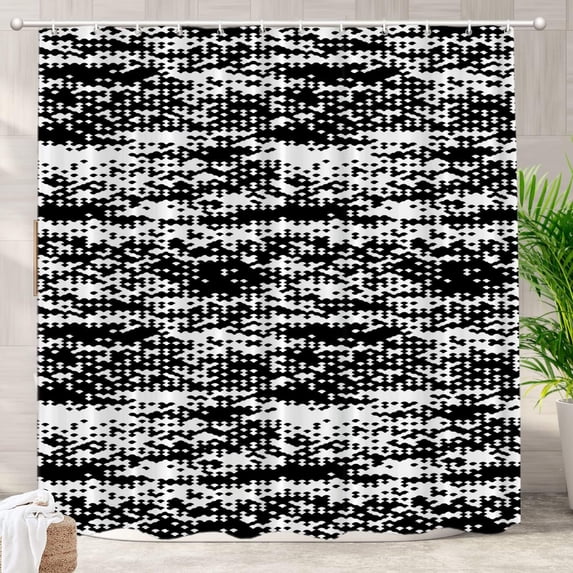 Black and White Decor Shower Curtain,Retro Abstract Weave Bathroom Decor Polyester Fiber Plastic Rings Quick-Drying Waterproof for Bathroom 60"W x 72"L (Pack of 1)