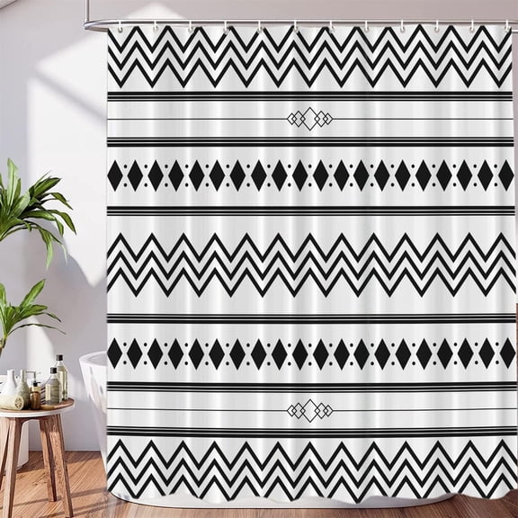 Black and White Decor Shower Curtain Set,African Mud Cloth Tribal Pattern Polyester Shower Curtain for Shower Stall Bathroom Waterproof with Hooks 72"W x 72"L (Pack of 1)