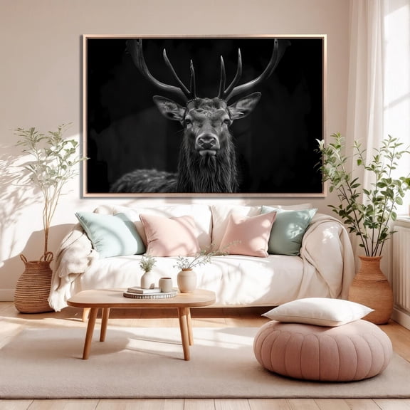 Black White Decor Stag Portrait Wall Art Wildlife Wall Decor Deer Antlers Poster Farmhouse Animal Wall Art Trendy Wall Decor Home Decor, 8x12 UNFRAMED