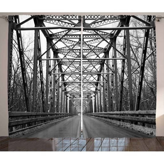 Ambesonne Black and White Curtains 2 Panel Set, Modern Bridge, 108" x 84", Black White Grey