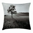 thumbnail image 1 of Black and White Decorations Throw Pillow Cushion Cover, Lonely Tree Rural Landscape Nature Hills Outdoors, Decorative Square Accent Pillow Case, 16 X 16 Inches, Light Grey Black White, by Ambesonne, 1 of 2