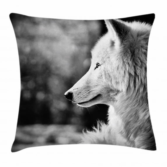 Black and White Decorations Throw Pillow Cushion Cover, Wolf Profile Portrait in Nature Wildlife Carnivore Animal, Decorative Square Accent Pillow Case, 20 X 20 Inches, Black White, by Ambesonne