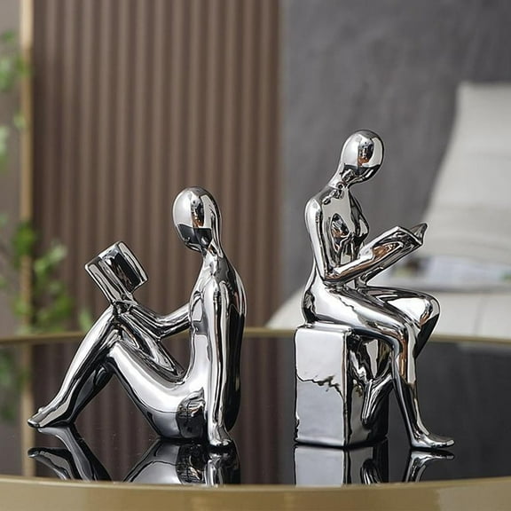 Black White Decorative Reading Bookends for Shelves Ceramic Home Decor Statues Creative Cartoon Character Crystal Bookends Book Ends Decorative