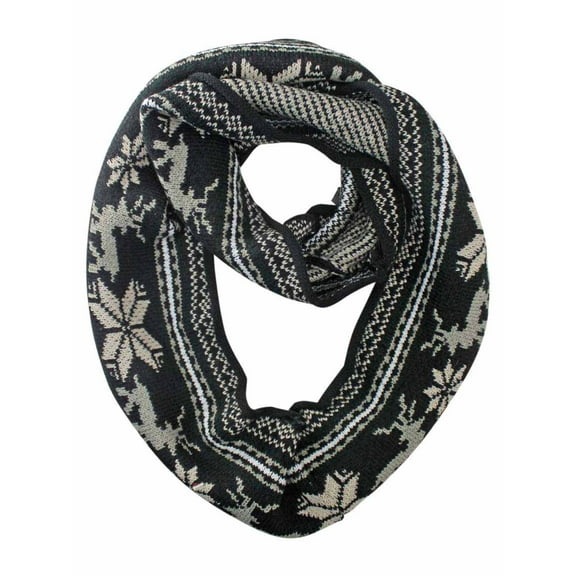 Black & White Deer & Snowflake Winter Knit Infinity Scarf