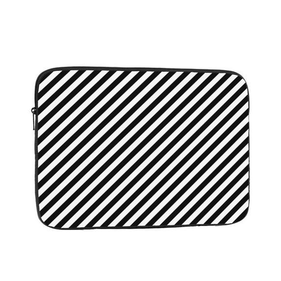 Black White Diagonal Stripes Portable Laptop Sleeve Compatible with MacBook Air Notebook Computer Case for Men Women College School Students