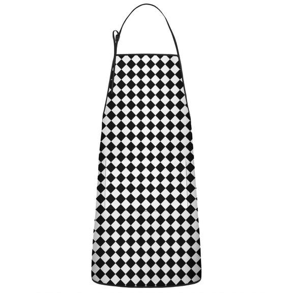 Black White Diamond Checkered Pattern Apron-Garden Aprons for Women with Pockets-Cotton Linen Waterproof Kitchen Cooking Gardening Aprons Adjustable for Kitchen,Cooking,BBQ and Salon 33x27 Inch