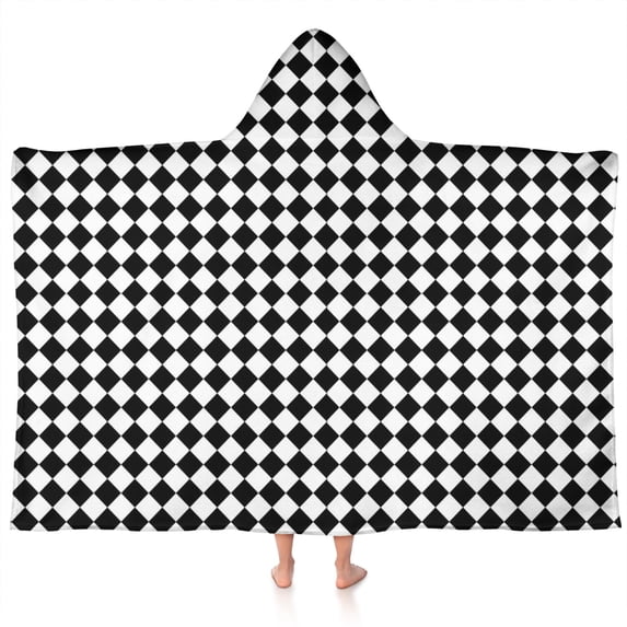 Black White Diamond Checkered Pattern Hooded Bath Towel,60"x35" for Ages 3 To 12 Kids, Quick Dry Lightweight Soft Microfiber Hood Beach Towel Cover Up for Kids
