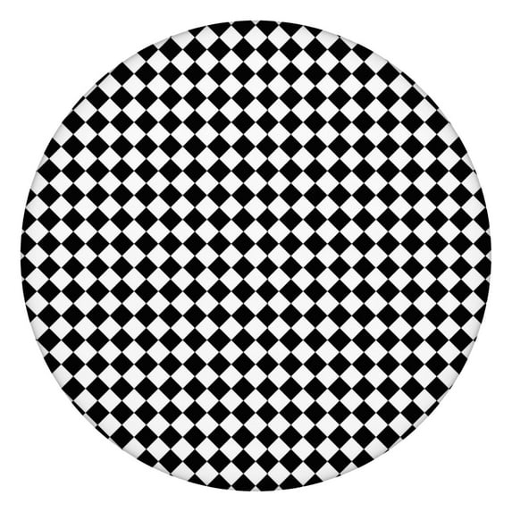 Black White Diamond Checkered Pattern Round Fitted Tablecloth with Elastic Edge,Dining Table Cover Waterproof,Outdoor Round Tablecloth for Camping,Dining,Indoor and Outdoor