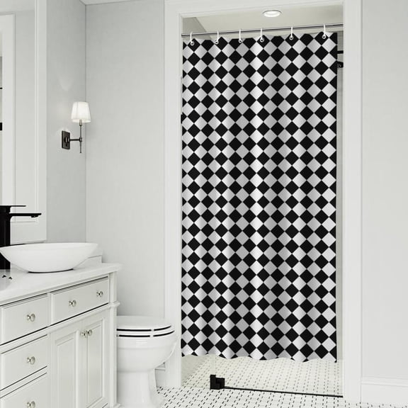 Black White Diamond Checkered Pattern Shower Curtain 36"x72" ,Bathroom Decorative Shower Curtains Set with 12 Hooks,Modern Waterproof Washable Shower Curtain