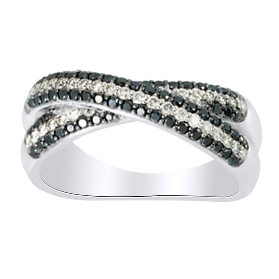 AFFY Black & White Diamond Crisscross Anniversary Band Ring 14K Solid White Gold(0.62 Cttw)