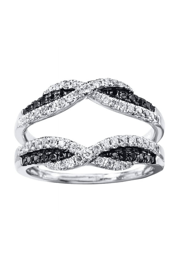 Black & White Diamond Engagement Ring, Enhancer Aggie Ring, Round Diamond Ring, Curved Wedding Band, Ring Jacket Ring In 14K Gold