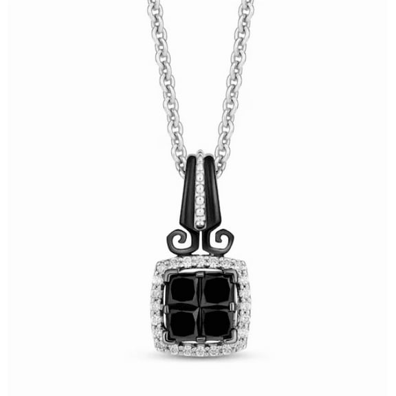 Black & White Diamond Pendant Necklace in 925 Sterling Silver With Black Rhodium