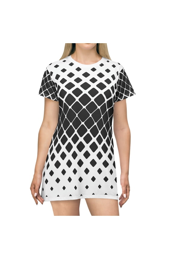 Black White Diamond T-shirt Dress Party Cocktail Dress Evening Dress