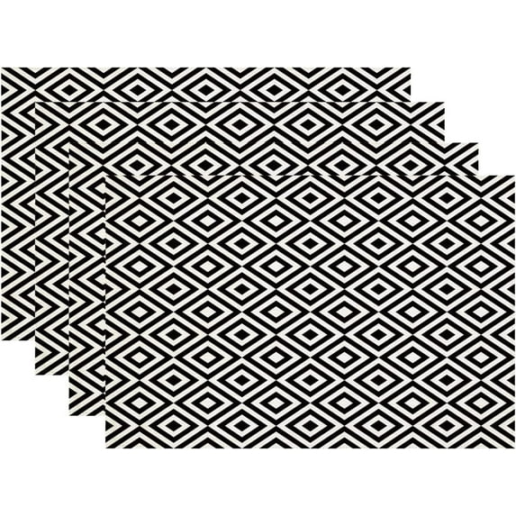 Black White Diamonds Placemats,Modern Geometric Art Texture Textile Washable Linen Table Mats for Kitchen Table Double Insulation Decor Dining Set Indoor Outdoor 12X18 in Set of 4