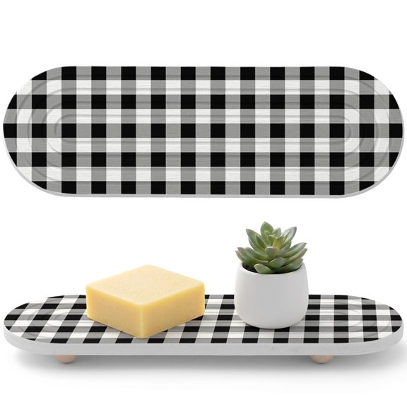 Black White Diatomaceous Earth Coasters, Buffalo Plaid Water Absorbent Diatomite Coaster, Bathroom Tray Stone Dish Drying Mat Kitchen Sink Tray 12x4in