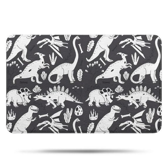 Black and White Dinosaur Pattern Bathroom Rugs Mat,Non Slip Microfiber Bathroom Rug,Rubber Backing,Soft Bathroom Mats for Bathroom Floor,Tub and Shower,17x27in(43x68cm)