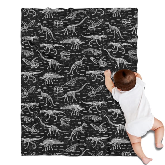 Black White Dinosaurs Skeletons Pattern Blanket,Comfortable Soft Lamb Wool Throw Blanket,All Season,Warm Lightweight Blankets for Sofa Bed Couch Living Room Chair,30"x40"