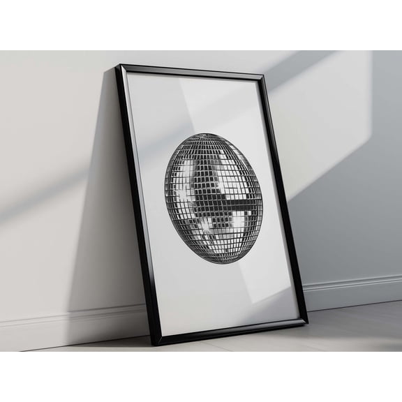 Black White Disco Mirror Ball Minimal Wall Art, Unframed Canvas Size 24x36