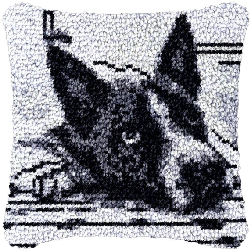 Black & White Dog Latch Hook Pillow Cover Kits for Needlework Cushion Throw Pillow Cross Stitch Crochet Hook Pillowcase Rug Kits Printed Canvas Crochet Yarn Kits Needlework 17'' X 17''