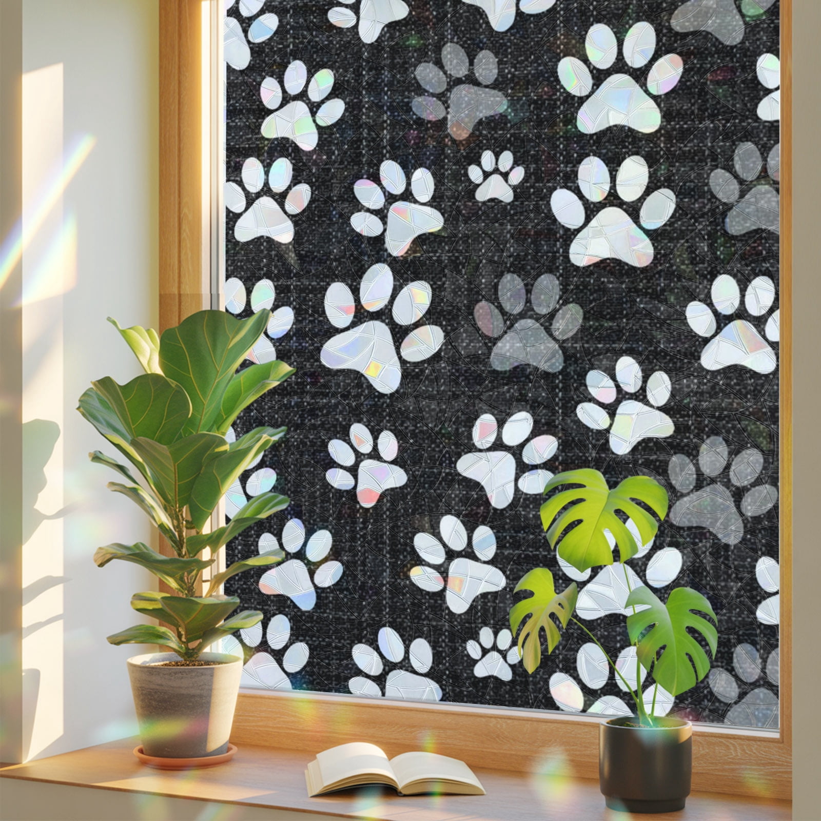 Windows Black Black White Dog Paw Window Privacy Film Rainbow Static Cling Stain ...
