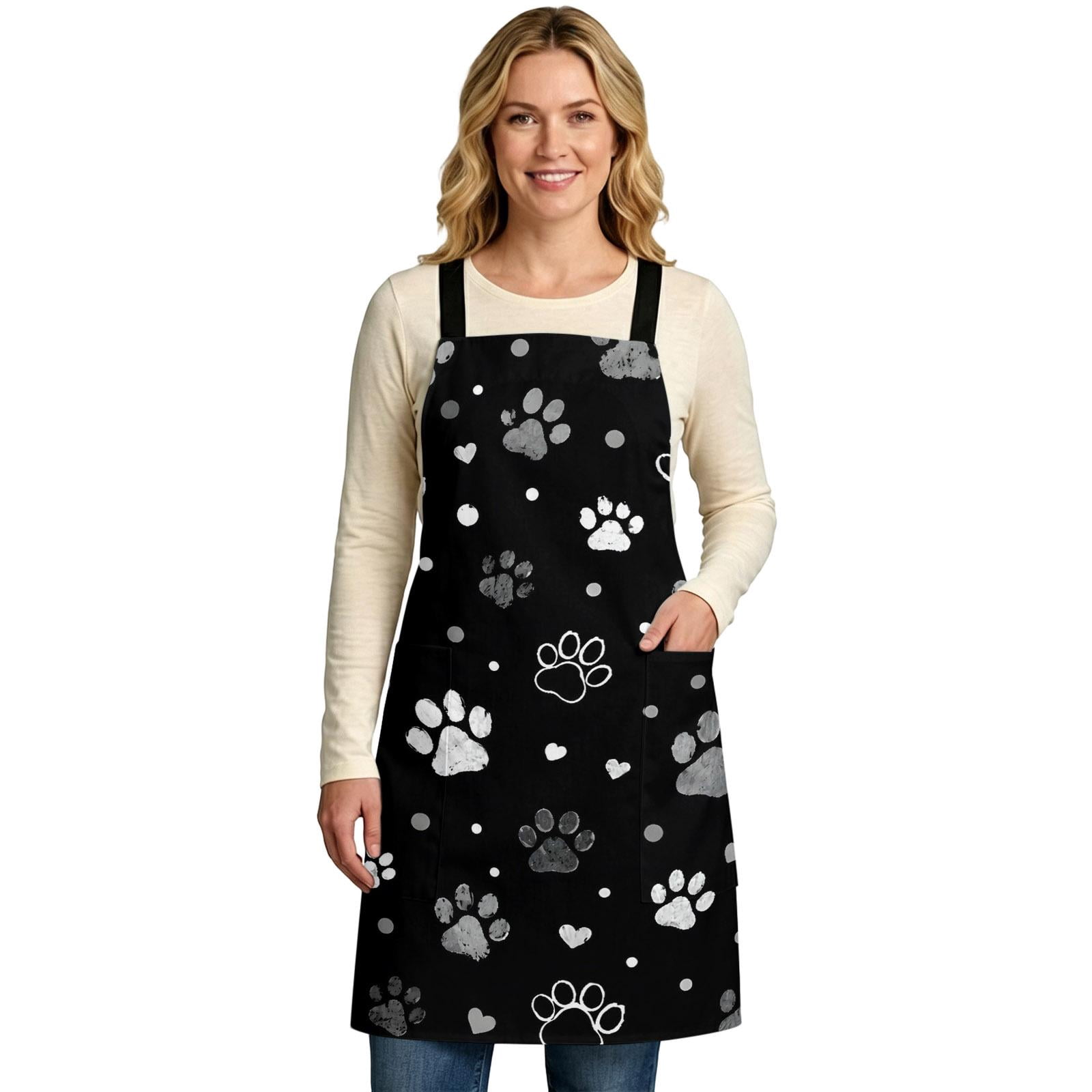 Black White Dog Paws Apron for Women Men, Cute Puppy Paw Prints ...