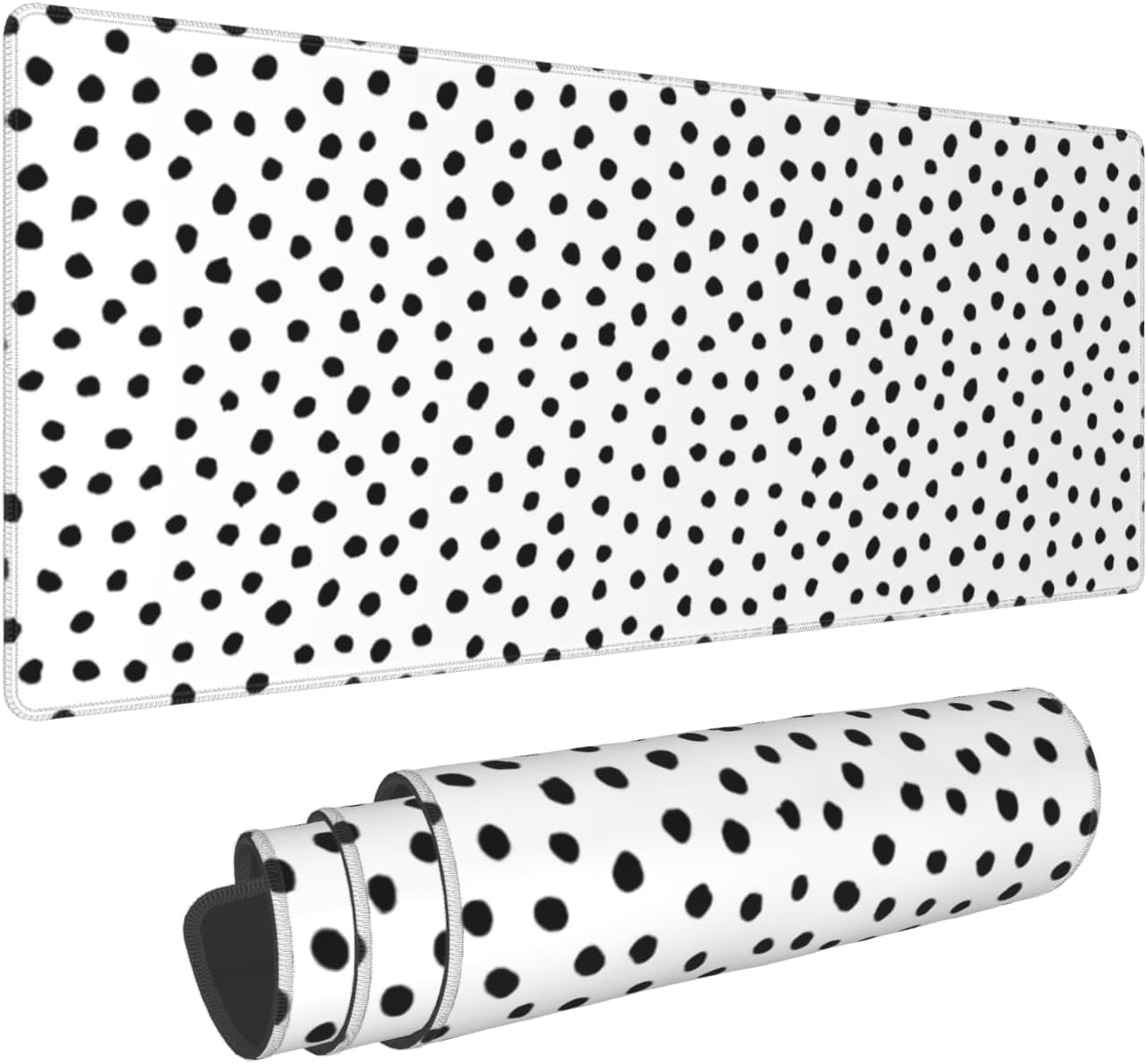 Black White Dot Boho Mouse Pad 31.5 X 11.8 Inch XL Cute Polka Dots Gaming Mousepad Extended Large Laptop Keyboard Mouse Mat Non-Slip Rubber Base with Stitched Edges for Home Office