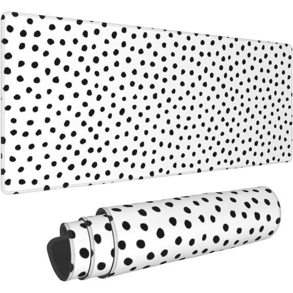 Black White Dot Boho Mouse Pad 31.5 X 11.8 Inch XL Cute Polka Dots Gaming Mousepad Extended Large Laptop Keyboard Mouse Mat Non-Slip Rubber Base with Stitched Edges for Home Office