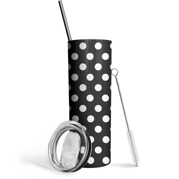 Black & White Dots 20 Oz Insulated Stainless Steel - Double Wall Vacuum Coffee- Insulated Travel Coffee Mug