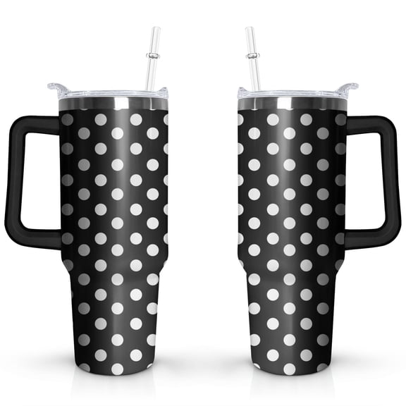 Black & White Dots 40 OZ Tumbler Cup with Lid and Straw for Water Iced Tea Coffee Smoothie and More