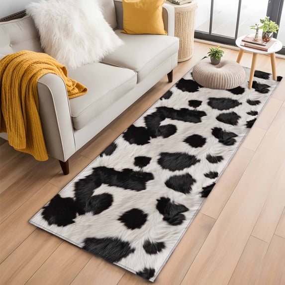Black White Dots Runner Rug 2x6 FT,Non Slip Hallway Rugs,Farmhouse Cow Spots Fur Retro Textured Washable Soft Floor Carpet Throw Runner Carpet Long Rugs for Entryway Kitchen Bedside Sliding Door