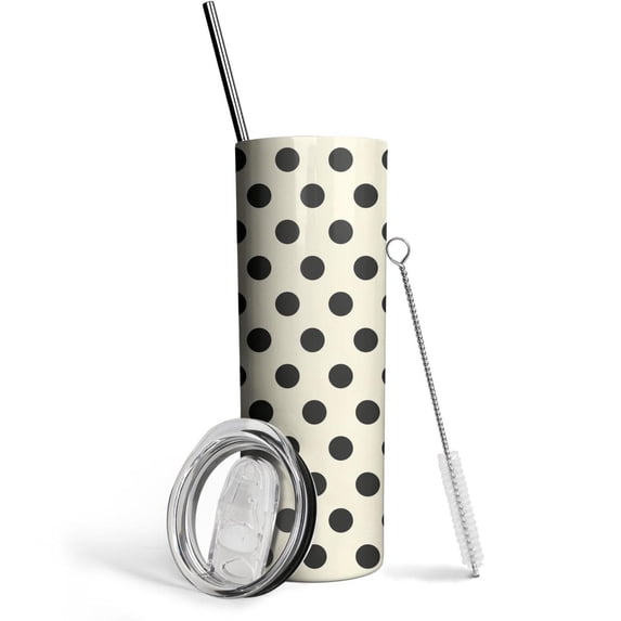 Black & White Dots Skinny Tumbler 20oz - Double Wall Vacuum Coffee- Birthday Gifts for Mom Sister Friends Women