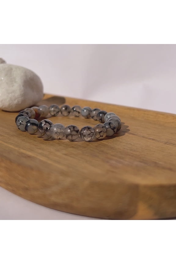 Black and White Dragon Agate Bracelet | Stone Beads Bracelet | Focus on Root Chakra | Stunning Gem Patterns Tones | I balance light and shadow within. Black and White Dragon Agate is a harmo