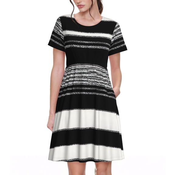 Black White Dresses Short Sleeve Nightdresses for Women
