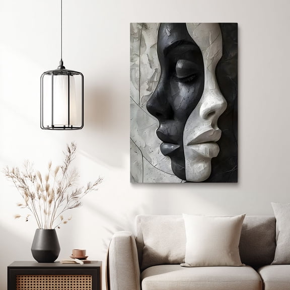 Black & White Dual-Face Textured Canvas Wall Decor Ready to Hang Living Room