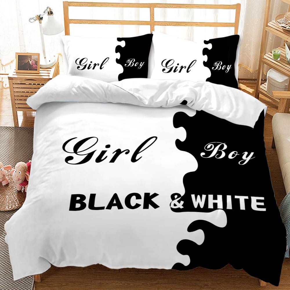 Black White Duvet Cover Set His Side Her Side Bedding Set Lightweight