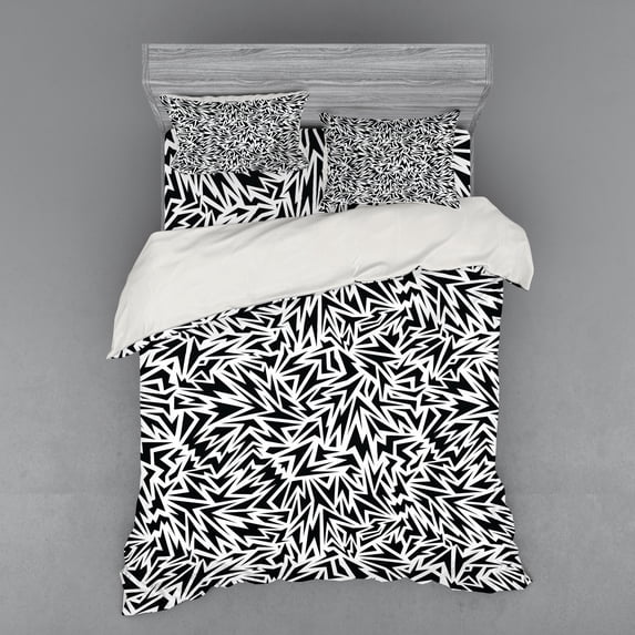 Ambesonne Black and White Bedding Set 4 Pcs, Sharp Shapes, Queen, Black White