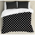thumbnail image 1 of Black and White Duvet Cover Set Queen Size, Classical Pattern of White Polka Dots on Black Traditional Vintage Design, Decorative 3 Piece Bedding Set with 2 Pillow Shams, Onyx White, by Ambesonne, 1 of 3