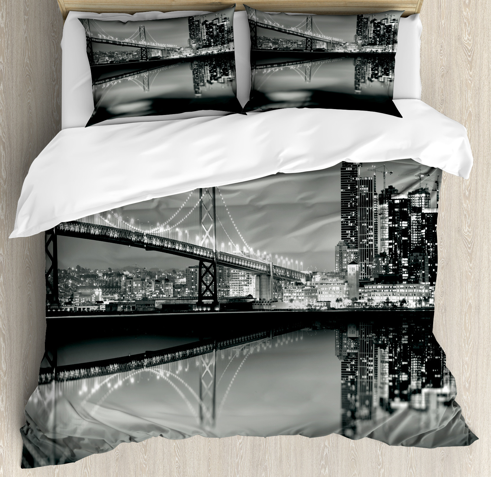Black and White Duvet Cover Set, San Francisco Urban Bridge Metropolis